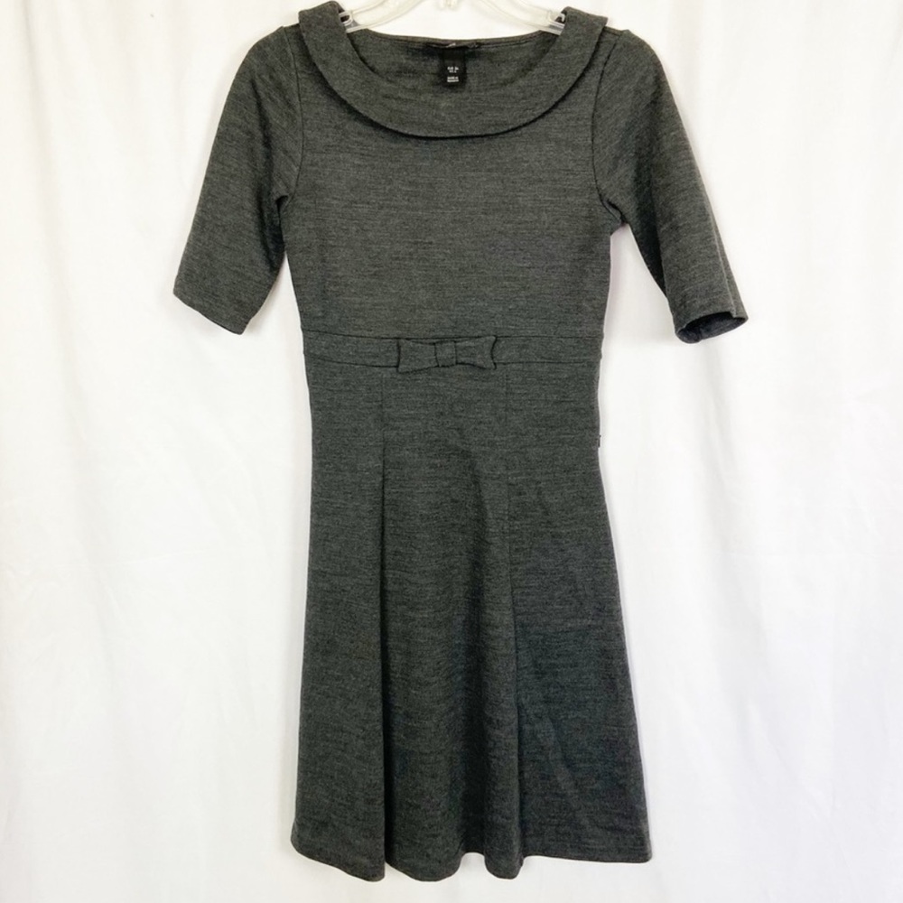 H&M grey Peter Pan collar dress with bow size 8
